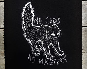 Feral kitten patch - No gods no masters - original design printed on canvas