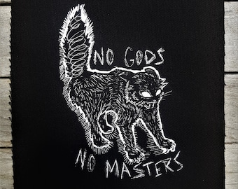 Feral kitten patch - No gods no masters - original design printed on canvas