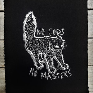 Feral kitten patch - No gods no masters - original design printed on canvas