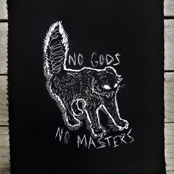 Feral kitten patch - No gods no masters  - original design printed on canvas