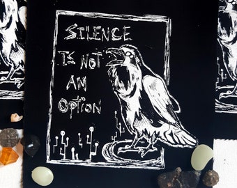 Raven patch - Silence is not a option  - original design printed on canvas