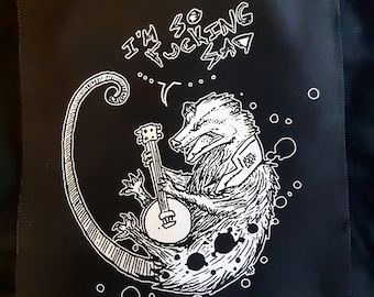Folk punk banjo opossum patch  - original art