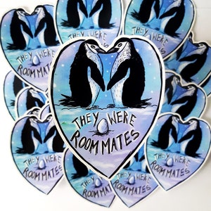 Chinstrap gay penguins - They were roommates  - queer art 2.5x4 weatherproof  vinyl sticker