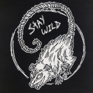 Wild possum patch - folk punk screaming possum - Stay wild - original design printed on canvas