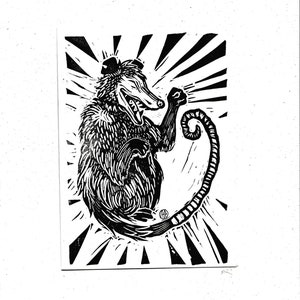 Cool possum mini print- Blockprinting, linocut print o card - arte original