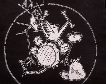 Folk punk drummer opossum patch  - original art
