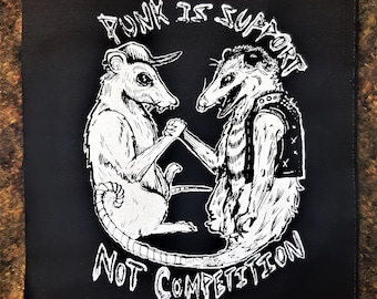 Punk es soporte no competencia backpatch - rata y zarigüeya - Punk patch - Serigrafía sobre tela negra