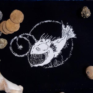 Angler fish patch -  lantern fish original design printed on canvas