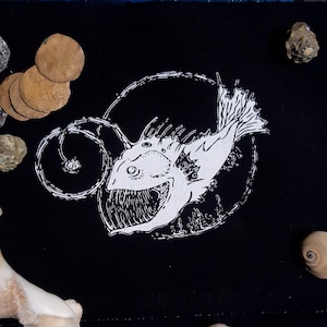 Angler fish patch -  lantern fish original design printed on canvas