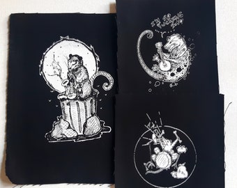 Pack of 3 patches - the Musicians - Trash opossums bandmates screen printed on canvas