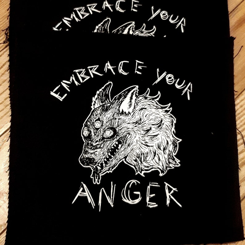 Wolf patch - Embrace your anger - feral wolf - original design printed on canvas 