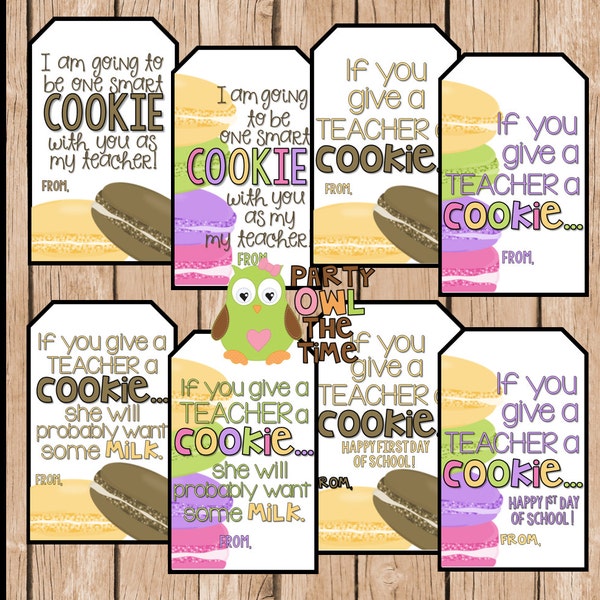 Back on School Cookie Gift Tag, Macaron Gift Tag, Back To School Cookie Favor Tag, Printable Download