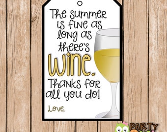 Etiqueta de favor de vino blanco, etiqueta de regalo de vino blanco, agradecimiento al maestro, agradecimiento a los voluntarios, fin del año escolar, descarga imprimible