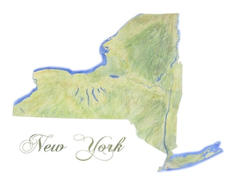 New York State Watercolor Pencil Map - Unique Art Print