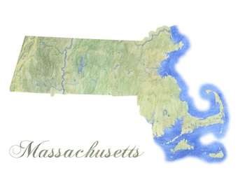 Massachusetts Watercolor Pencil Map - Unique Art Print