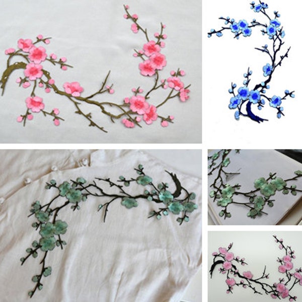 Plum Blossom Embroidered Appliques,Adhesive Embroidered Flowers,Patches For Dress Supplies,Hair Flower,Headpiece