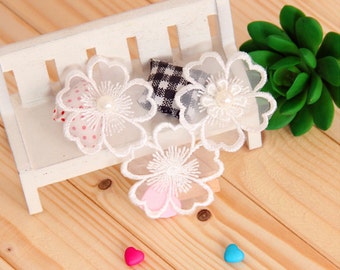 4 pièces d’Appliques de dentelle de fleurs, fleurs en Organza brodé, les patchs pour les fournitures de mariage, Bridal cheveux Flower,Headpiece(132-25)