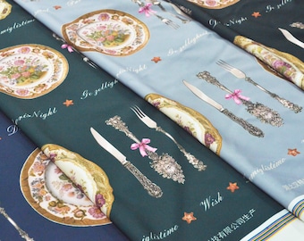 50cm x 150cm Plate tableware dining table food 4 colors Lolita fabric,for DIY Ruskirt,for kawaii kids Dress,for Lolita dress making(239-34)
