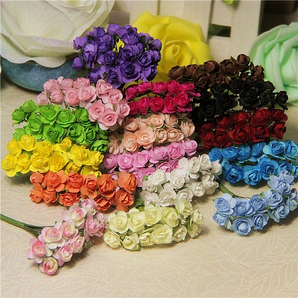 108 Mini PapierBlumen für DIY Haarband, Blumen für Hochzeit Süßigkeiten Boxen und Geschenk, für Hochzeit, Hochzeitsfeier, Floralen Zubehör(153-1)