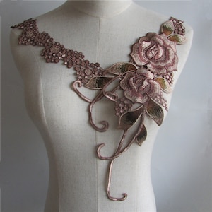 Floral lace Collar Appliques, Sew-on Emboridered patches For Dress, Floral Emboridered Collar 1 pieces  (185-141)