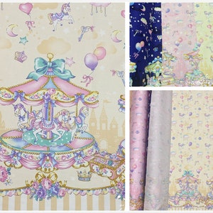width 110cm lovely cat  fabric,3 colors merry-go-round Lolita fabric,for DIY Ruskirt,for kawaii Dress,for dolling making(237-9)