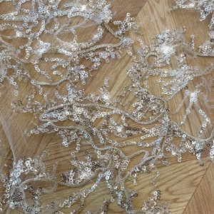 length 0.5 meter , Width 140 cm ivory gold lace fabric,Sequins lace fabric,3D lace fabric,lace for DIY dress(226-9)