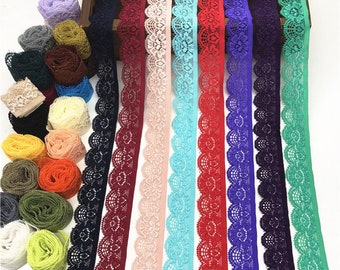 5 -20 yards Elastic Lace 1" Stretch Lace,Elastic Lace Trim Elastic Headband Garter DIY Craft,25 colors flower lace,wholesale(223-40)