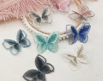 2 pièces 3D Double couche Papillon de broderie, applique de broderie, corrections pour des approvisionnements de robe, papillon de cheveux pour la tête(249-8)