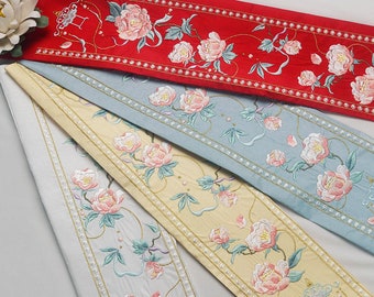 Broderie Fleur Hanfu col jacquard manchette tissu décoratif, ceinture peny Hanfu, extrémité de jupe, tête de jupe, col brodé de Hanfu (231-17)