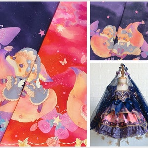 Width 148cm lovely fox fabric,2 colors double edge Lolita fabric,for DIY Ruskirt,for kawaii Dress,for dolling making(238-93)