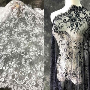 3 meters/1 meters Width 59.05 inches Ivory/black wedding lace fabric,flowers embroidered lace,floral 3D lace fabric for DIY dress(247-94)