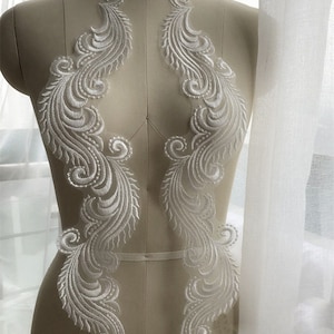 1 Pcs/pair Milk white Floral Lace Appliques,Embroidered Flowers,Patches For Wedding Supplies,Bridal Hair Flower,Headpiece(186-155)