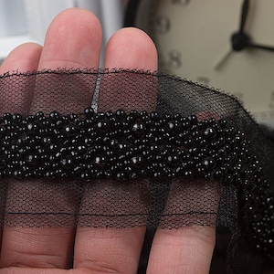 Width 1.57 inches lace trim,Black Beaded lace,pearl lace for DIY dress（104-114）