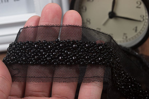 black beaded trim for dresses Black Beaded and Corded Lace Trim