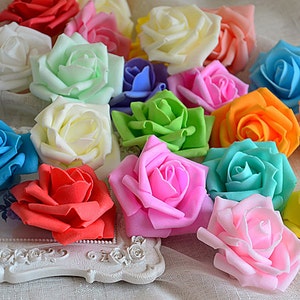 Soft Foam Artificial Roses 2.56&quot; (6.5cm) – 50pcs DIY Flowers for Bridal Bouquet, Wedding Party, Hair Accessories, Craft & Home Decor(122-13)