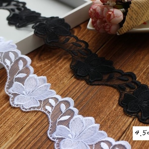 Width 1.77 inches lace trim,flowers embroidered lace,floral lace trim for bridal veil,scalloped trim lace for DIY dress(56-64)