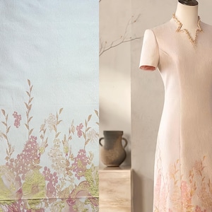 1 meter lyxigt broderat blommigt tyg av hög kvalitet, brokadmaterial för klädsömnad, elegant guldtrådstextil för klänningar och högtidskläder bild 1