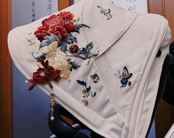 1 pièce d'appliqués brodés élégants pour bricolage, sacs à main ronds d'éventails, lanternes de palais et accessoires chinois traditionnels faits main