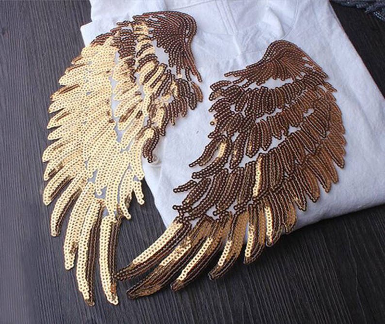 175-2 1 pair Goldsilver Wings Embroidered sequence Appliques,Iron-on Patches For Dress Supplies,For kids DIY