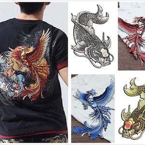 Apliques bordados, pescado bordado y Phoenix, parches de coser para suministros de vestido, para vestir DIY (168-123)