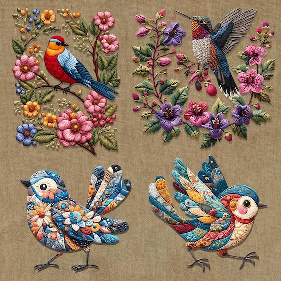 1 Pcs Vintage Faux Iron-on Bird Floral Iron-on Heat Transfer  display picture 3