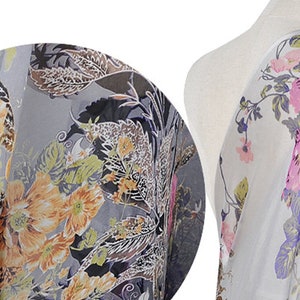 6 Momme Floral Silk Chiffon Fabric , Fashion Fabric,flower Print Crafts ...