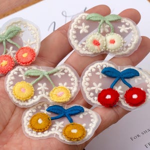 2 pieces 5.5cm Colorful Cherry Embroidered Lace Patch for DIY Hair Accessories Bag Decoration Cute Fruit Applique Sewing Craft Supply