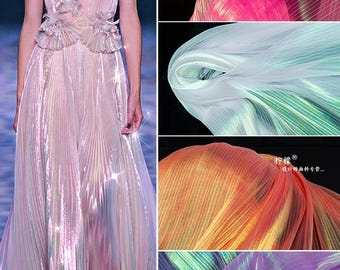 length 1 yard width 130cm Shimmering Iridescent Mermaid Pleated Fabric for Dressmaking Costume Design DIY Stage Background Decoration