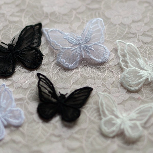 4 pieces white/ivory/black organza Lace Appliques,Embroidered Butterfly applique,Patches For Wedding Supplies,For Bridal Headpiece(63-224)