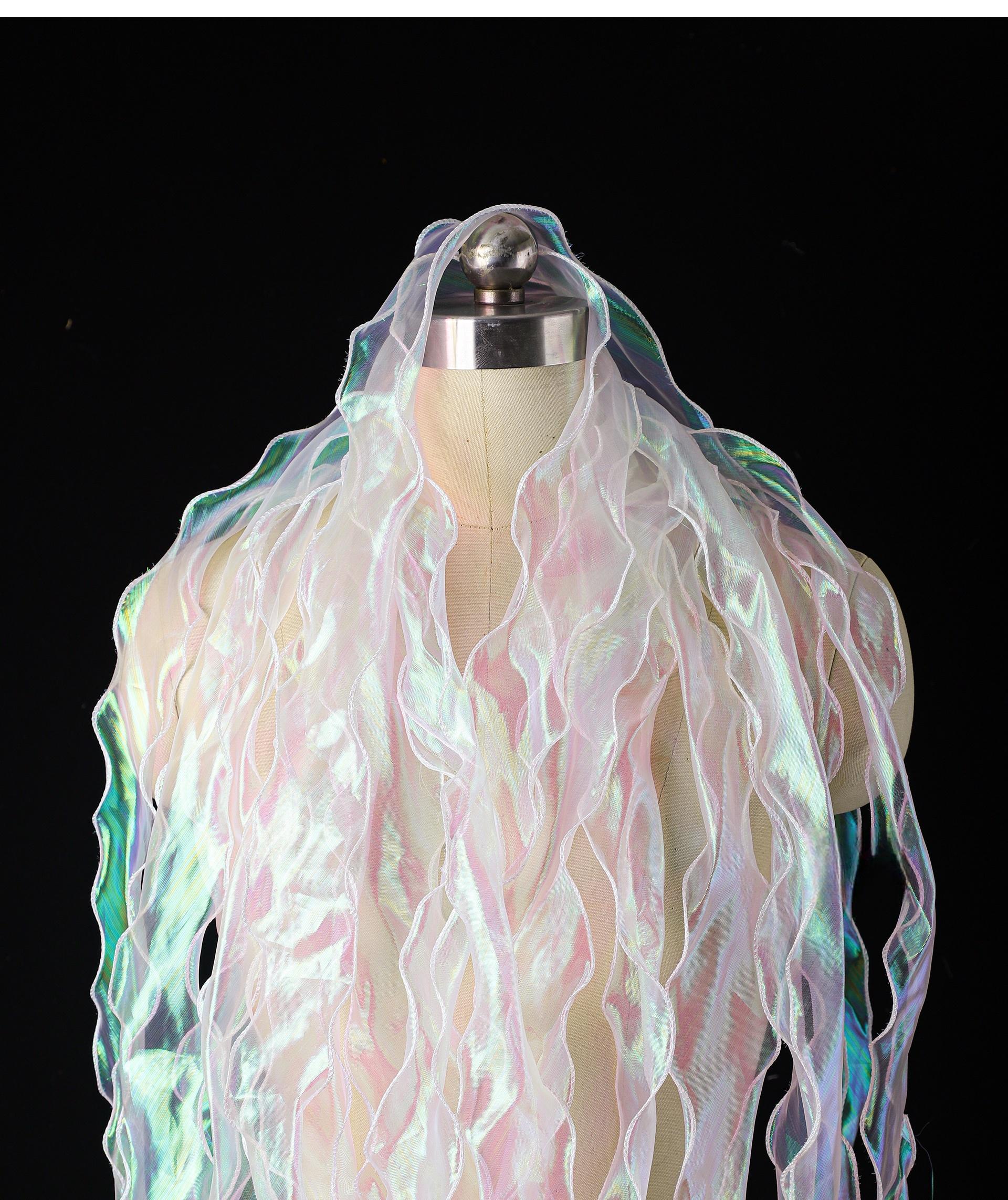 Width 7cm Iridescent Sheer Organza Ruffle Trim - Holographic Wave