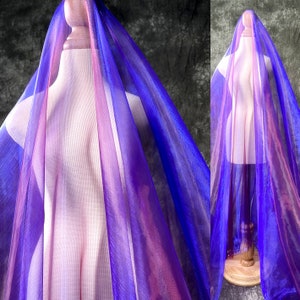 Width 59.05 inches Royal blue light purple gradient organza fabric,laser creative fabric for DIY wedding prom dress(247-120)