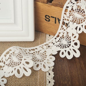 Width 2.76 inches ivory lace trim,flowers embroidered lace,floral lace trim for bridal veil,scalloped trim lace for DIY dress(104-37)