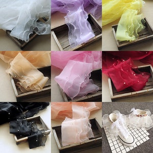 Szerokość 14 cm organza koralikowa trójwarstwowa dekoracyjna koronka z liści lotosu, do krawędzi spódnicy, tworzenia lalek (95-281)