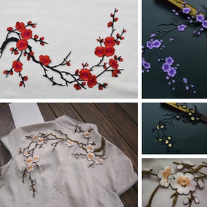 Plum Blossom Embroidered Appliques,iron-on Embroidered Flowers,Patches For Dress Supplies,lace applique crafts,lace flower(83-13)